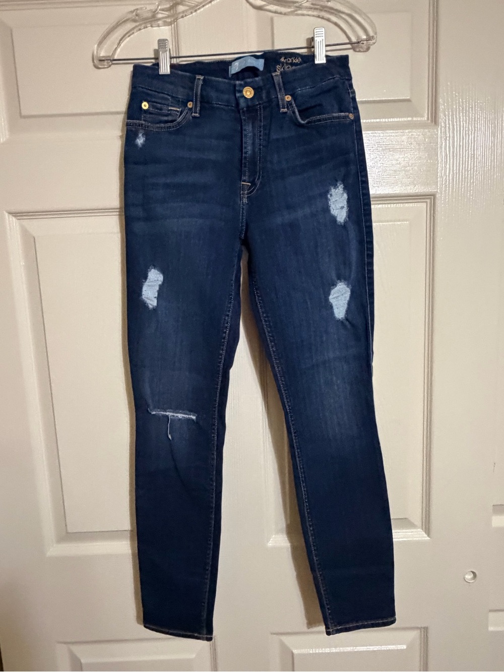 7 For All Mankind Dark Indigo Distressed Skinny Jeans